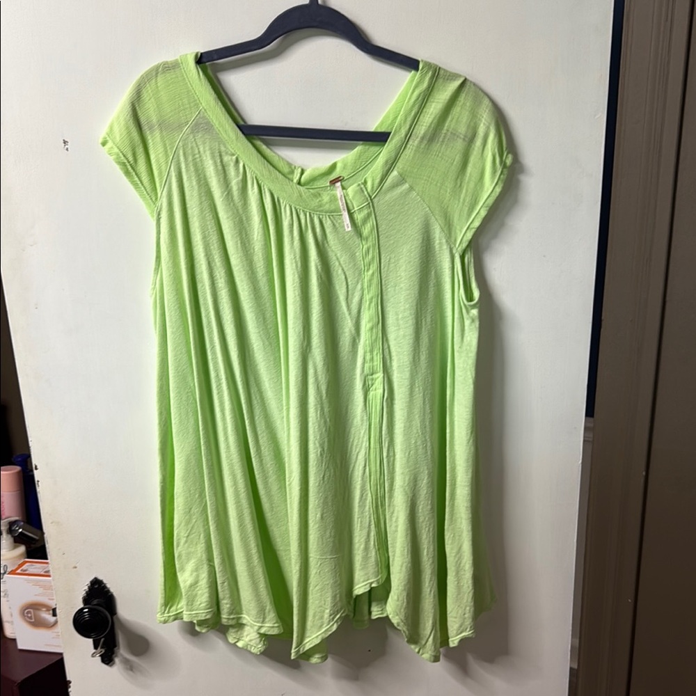 Free People Green Asymmetrical Cap Sleeve Tunic